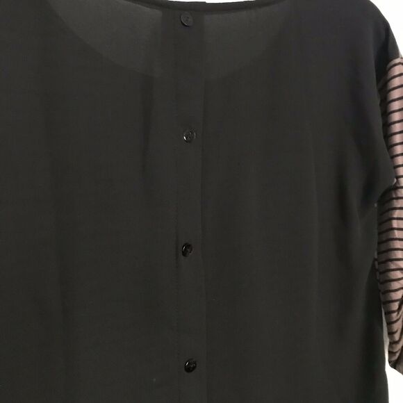 Bobeau Black/Brown Striped Top With Sheer Back - Size Small - Roll Tab Sleeves - Picture 3 of 7